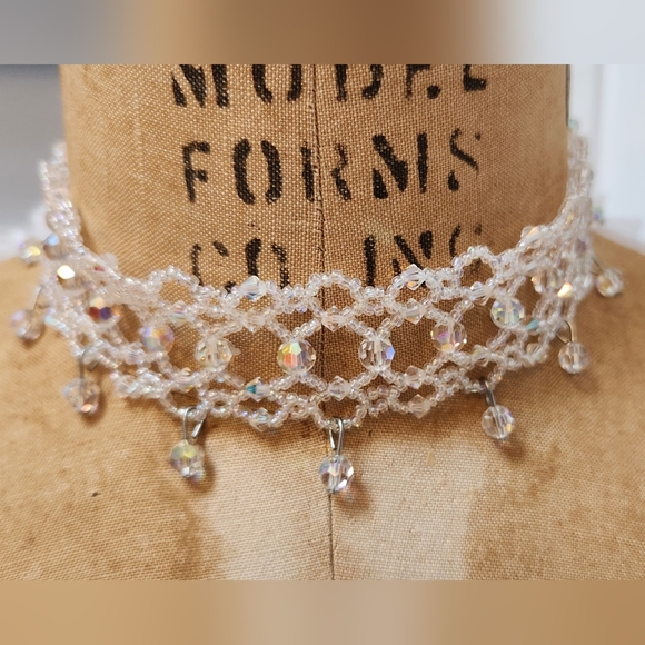 Headpiece Heaven Jewelry - Handbeaded Swarovski Crystal & Seed Bead Wedding Choker Sample Sale 1990s NWT